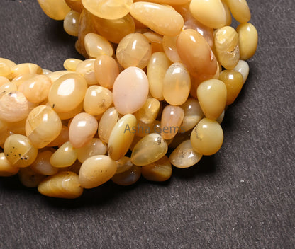 Natural Yellow Opal smooth Nugget Gemstone Loose beads,18" Fine Opal Plain Handmade tumble Graduation Size Yellow Opal Bead Necklace Jewelry (AG 22304)