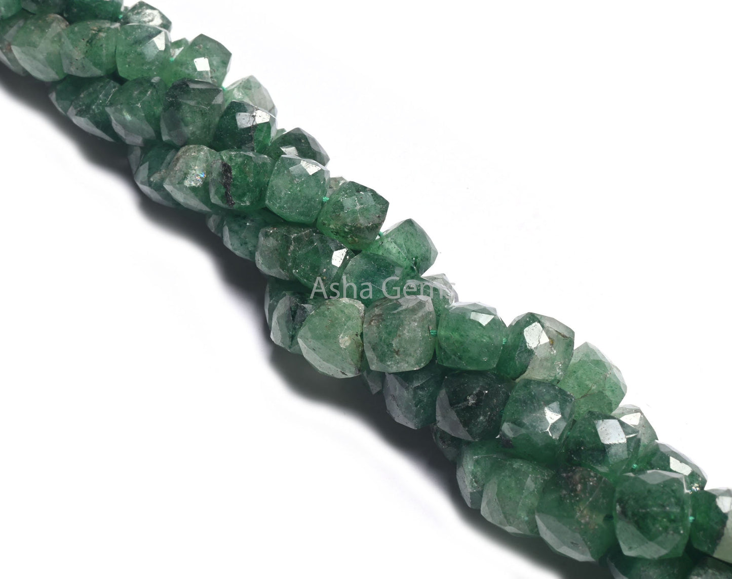10" Strand Green Strawberry Quartz Faceted 3D Cube Box Shape Beads, Natural Green Strawberry Indian Cut Box Beads Jewelry Making Crafts SALE