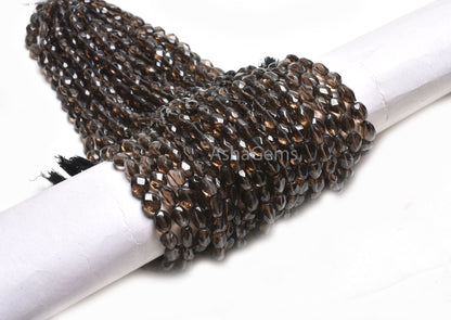 Beautiful Smoky Quartz Faceted Oval Beads, Fine Smoky Indian Hand Cut Oval Straight Drill Gemstone Beads, Natural Black Smoky Beads jewelry