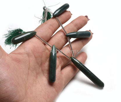 Natural Green Agate Fancy Pencil Shape Long Drop Beads,8.5x31-9x55mm Agate Side Drill Teardrop Briolette Gemstone Agate Bead Handicraft SALE
