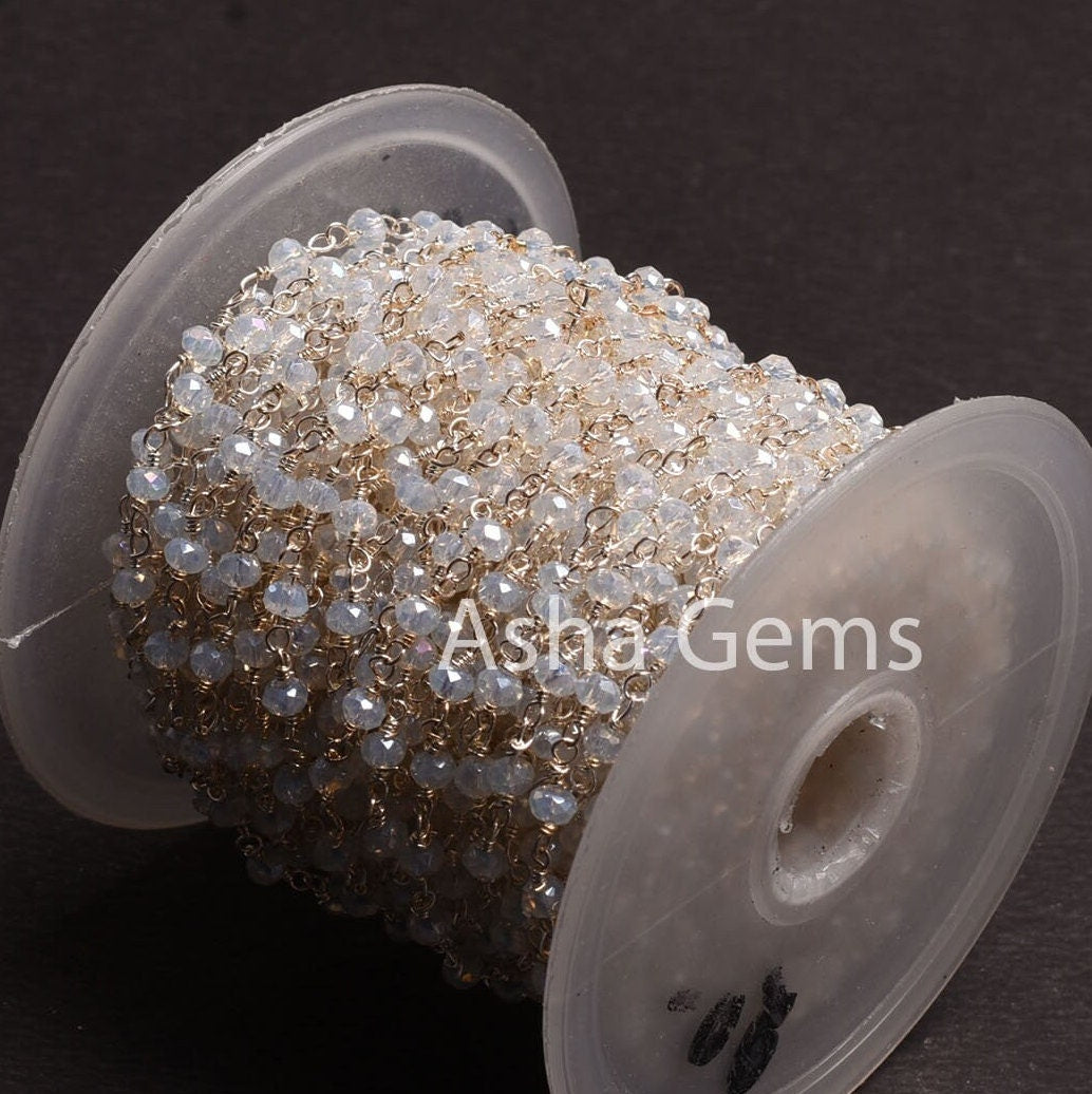 3,5,10,25 Feet Roll Bulk, Rainbow Moonstone Hydro Silver Coated  Rondelle Faceted Rosary Chain, Silver Plated Wire Bulk Chain Jewelry Making