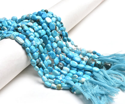 Beautiful Turquoise Howlite Smooth Nugget Gemstone Beads Sky Blue Turquoise Howlite Plain Uneven Nugget Straight Drill Handmade Bead Jewelry