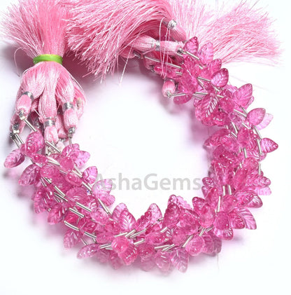 AAA Quality Pink Coated Topaz Fancy Leaf Shape Gemstone Carving Beads,8" Topaz Carved Pear Briolette Handmade Bead Jewelry making Handicraft