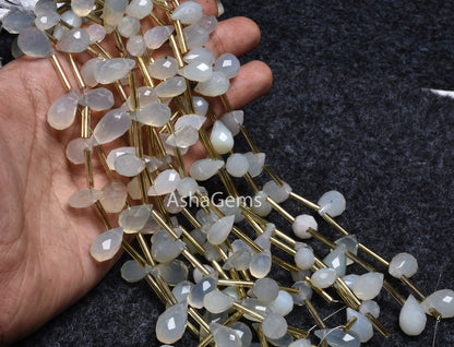 Beautiful White Chalcedony faceted Drops beads, Chalcedony beads,7.5"Strand off White Chalcedony Handmade Indian Cut Teardrop Beads Jewelry