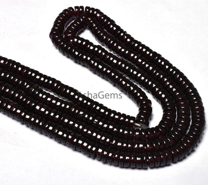 Natural Garnet Smooth Heishi Tyre Shape Gemstone Beads, Handmade Flat Beads, Red Garnet Plain Beads Garnet Beads For Jewelry Making Crafts