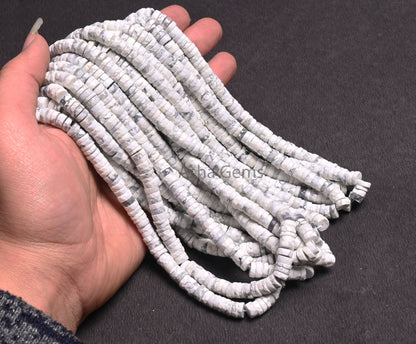 6.5 mm Beautiful Howlite Faceted Flat Tyre Heishi Beads, White Turquoise Indian Cut Flat Wheel Shape Gemstone Loose Beads Jewelry Craft SALE