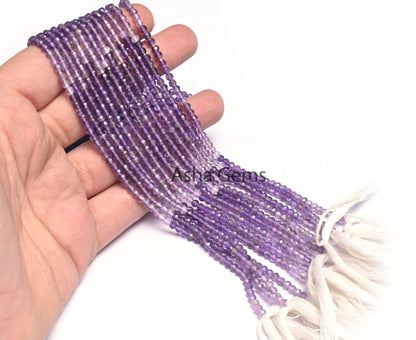 Fine Shaded Purple Amethyst Faceted Micro Cut Rondelle Beads,3 mm Natural Amethyst Machine Cut Gemstone Beads,13"Amethyst Bead Jewelry Craft