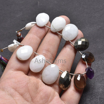 Beautiful Multi Color Stone Fancy Egg Shape Faceted Beads,10x15-15x20mm Mix Gemstone Fancy Egg Oval Side Drill Briolette Bead Jewelry Making