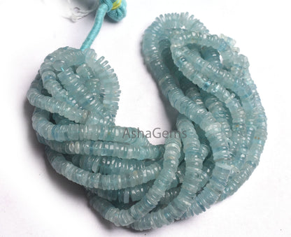 Beautiful Blue Aquamarine Tyre Shape Gemstone Beads, Natural aquamarine Beads, Aquamarine Smooth heishi Tyre Beads Handmade Wheel Beads SALE