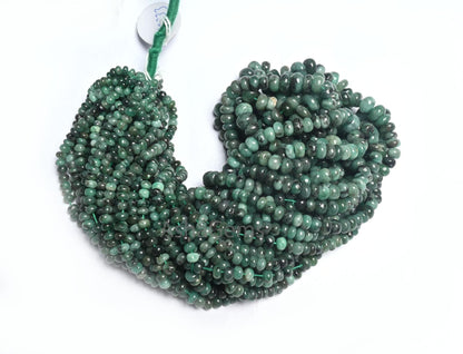 Natural Emerald Smooth Rondelle Gemstone Beads, 9/18" Fine Shaded Green Emerald Plain Handmade  Emerald Beads Necklace making Jewelry Crafts (AG 12333)