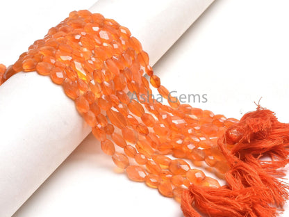 AAA Quality Carnelian Oval Shape Hand Cut Beads,14" Natural Orange Carnelian Faceted Oval Briolette Indian Cut Beads, Carnelian Bead Jewelry