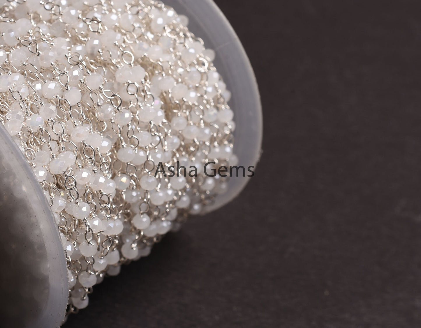 Beautiful White Moonstone Coated Hydro Beads Rosary Chain 1,5,10,50Ft Silver Plated, Wire Wrap Chain, Jewelry Making Beads Rosary Chain SALE