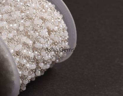 Beautiful White Moonstone Coated Hydro Beads Rosary Chain 1,5,10,50Ft Silver Plated, Wire Wrap Chain, Jewelry Making Beads Rosary Chain SALE