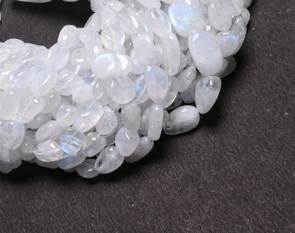 Natural Blue Fire Rainbow Moonstone Smooth Nugget Gemstone Loose Beads,9/18"Strand Fine White Rainbow Handmade Tumble Beads Necklace Jewelry (AG 22299)