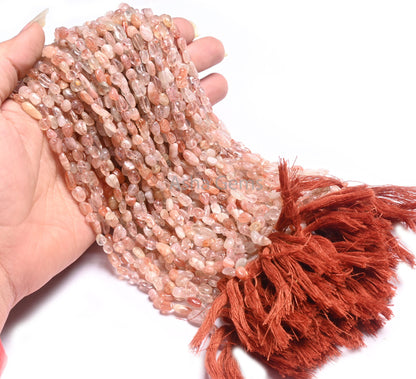Shaded Red Sunstone Tiny Nugget smooth Gemstone Beads, Natural Sunstone Plain Uneven Handmade Tumble Straight Drill Bead Jewelry Making SALE (AG 22255)