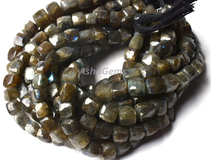 Multi Flash Labradorite Faceted 3D Cube Box Beads, Labradorite Beads,8" Black Rainbow Cube Box Beads Gemstone Faceted Box Shape Beads Craft