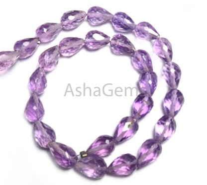 5-8 mm AAA Pink Amethyst Faceted Drop Shape Gemstone Beads, Fine Amethyst Indian Machine Cut Teardrop Briolette Straight Drill Beads Jewelry