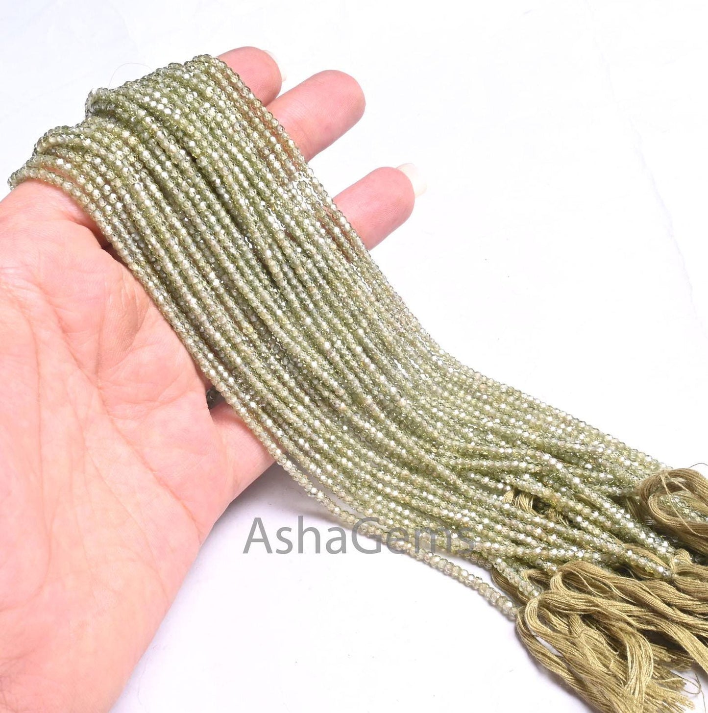 AAA Quality Green Zircon Micro Faceted Beads,2.50 mm Light Olive Green Cubic Zirconia  Machine Cut Rondelle Zircon Beads Jewelry Crafts SALE
