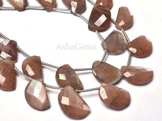 7"Strand Natural Chocolate Moonstone Beads,fancy D Shape Beads,Moonstone Faceted Beads, 10x14-10.5x15 mm Moonstone Checker Cut Bead Jewelry