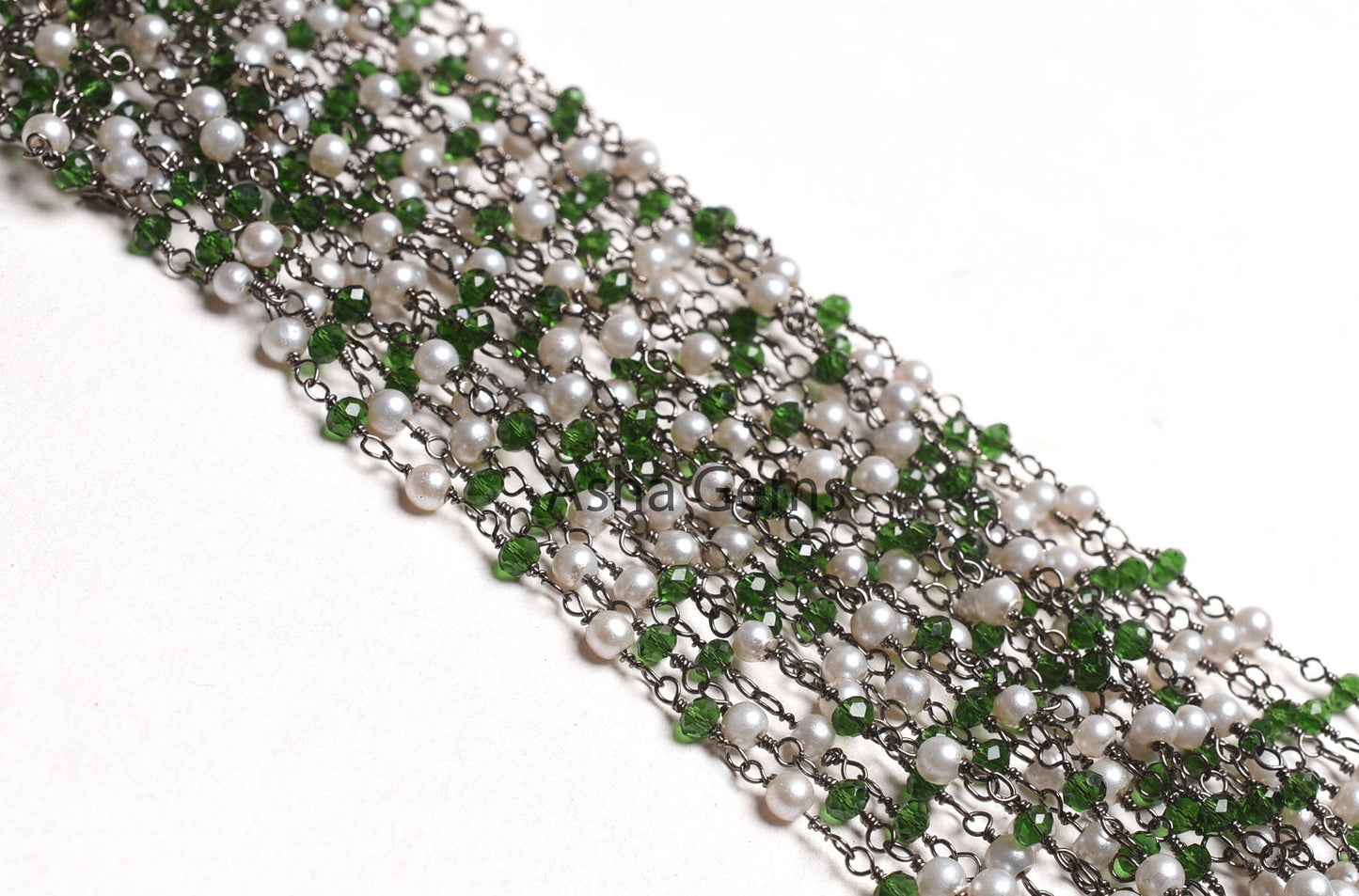 Beautiful Pearl, Chrome Green Hydro Beads Rosary Chain,3 mm Black Plated Gunmetal Wire Wrap Faceted Rondelle Beads Chain Jewelry Making SALE
