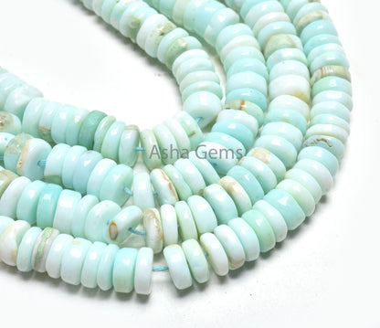 16 Inch Strand Sky Blue Opal Smooth Handmade Flat Tyre Gemstone Beads, Opal Plain Wheel Shape Center Drill Beads Blue Opal Bead Jewelry SALE