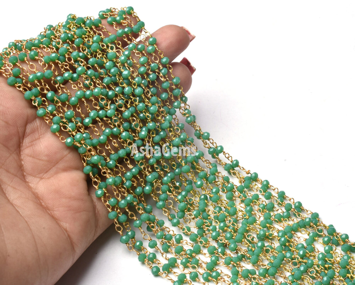 Beautiful Green Quartz Hydro Faceted Rondelle Beaded 3-3.5 mm Rosary Chain Gold Plated Roll Wire Wrap jewelry Making Craft Beads Chains SALE