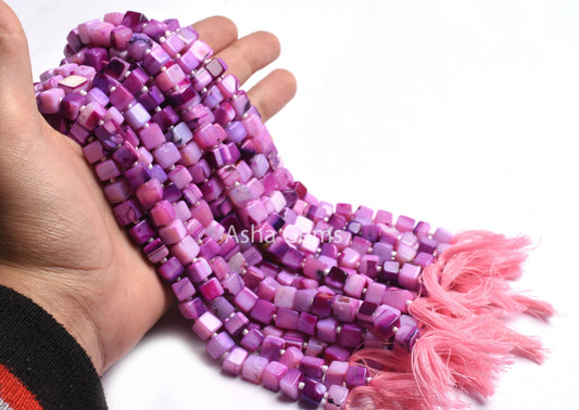 Shaded Pink Opal Smooth 3D Cube Box Beads,7-8 mm Lavender Pink Opal Plain Handmade Cube Gemstone Beads,9"Strand Opal Bead Jewelry Craft SALE