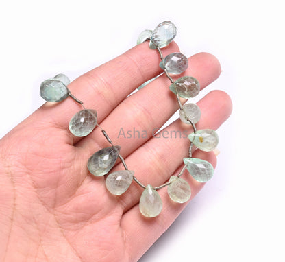 Natural Fluorite Faceted Drops Shape Gemstone Beads, AAA shaded Green Fluorite Teardrop Briolette Side Drill Beads Jewelry making Craft SALE