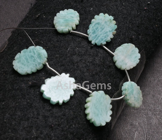 Fine Blue Amazonite Fancy Flat Rough Slice Carved Handmade Beads, Natural Amazonite  Uneven Raw Polish Slice Gemstone Carving Beads Jewelry