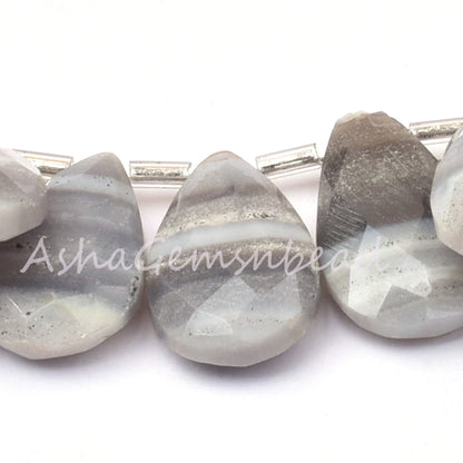 Grey Banded Agate Faceted Pear Shape Beads ,Boulder Agate Teardrop Gemstone Bead Faceted Briolette, Agate Beads Fancy Jewelry Craft Jewelry
