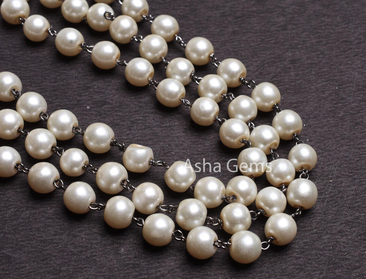 8 mm Pearl Hydro Rondelle Beads Rosary Chain silver, Gold, Copper Black Plated Wire Wrapp Chains For Jewelry Necklace Making handmade Chains