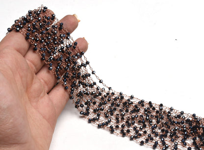 AAA Black Spinal Hydro Silver Coated Beads Rosary Chain By Feet Copper Plated 3mm Spinel Hydro Faceted Rondelle Chain For Jewelry Craft SALE