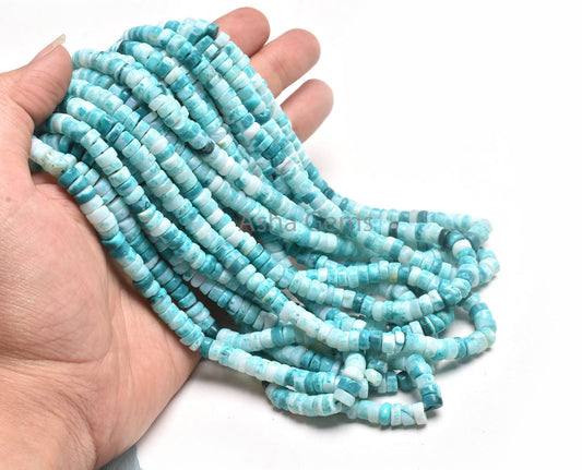 Beautiful Bottle Green Opal Smooth Tyre Beads, Shaded Green Blue Opal Heishi Tyre Beads, Opal Wheel Shape Gemstone Bead Jewelry making Craft