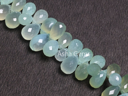 AAA Quality Sea Green Chalcedony Silver Coated Drops Gemstone Beads, Both Side Loop Chalcedony Faceted Teardrop Briolette Jewelry Craft SALE
