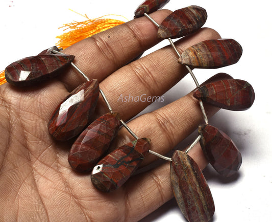 Beautiful Jasper Faceted Teardrop Beads,13 Piece Strand Shaded Red Jasper Pears Briolette Beads, Red Jasper Gemstone Bead Jewelry Craft Sale