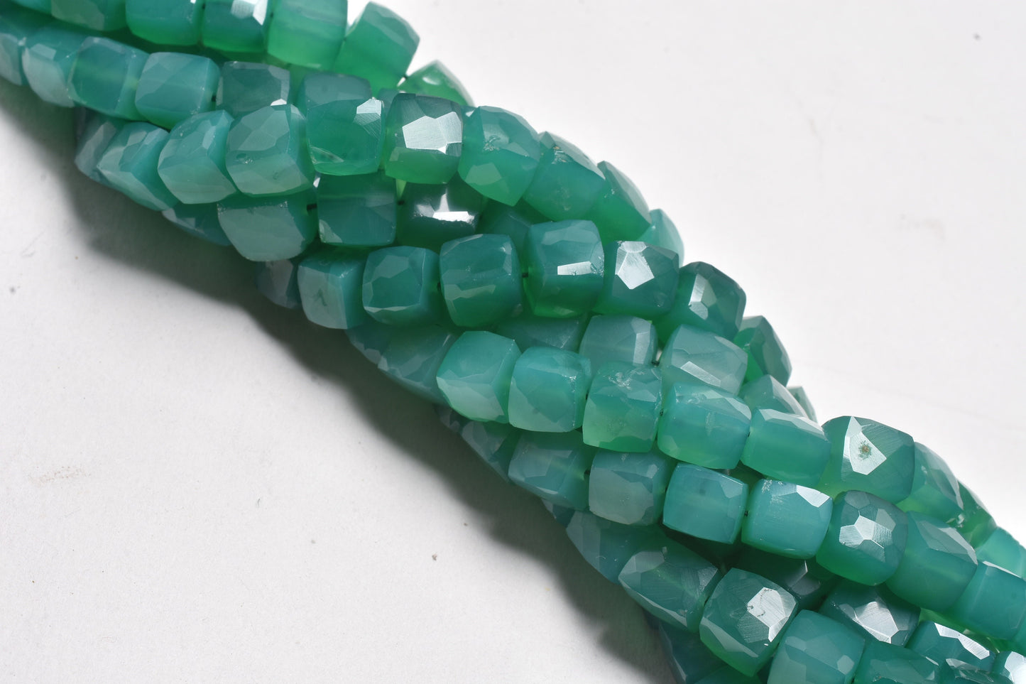Beautiful Green Onyx Faceted 3D Cube Box Center Drill Beads,8" Strand Green Onyx Cube Gemstone Handmade Beads Onyx Bead Jewelry Making Craft