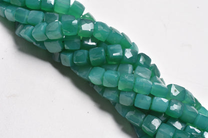 Beautiful Green Onyx Faceted 3D Cube Box Center Drill Beads,8" Strand Green Onyx Cube Gemstone Handmade Beads Onyx Bead Jewelry Making Craft
