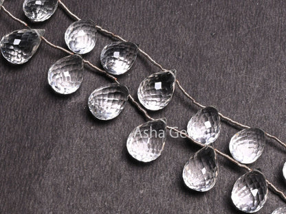 AAA Quality Crystal Faceted Drop Side Drill Gemstone Beads, Natural White Crystal Quartz Teardrop Briolette Bead,6" Crystal Bead Crafts SALE
