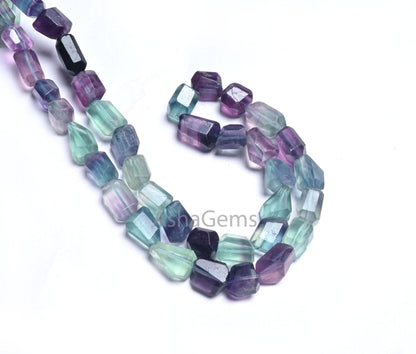 Fine Multi Fluorite Faceted Nugget Gemstone Beads, Multi Green Purple Fluorite Indian Cut handmade Tumble Fluorite Beads Jewelry Crafts SALE