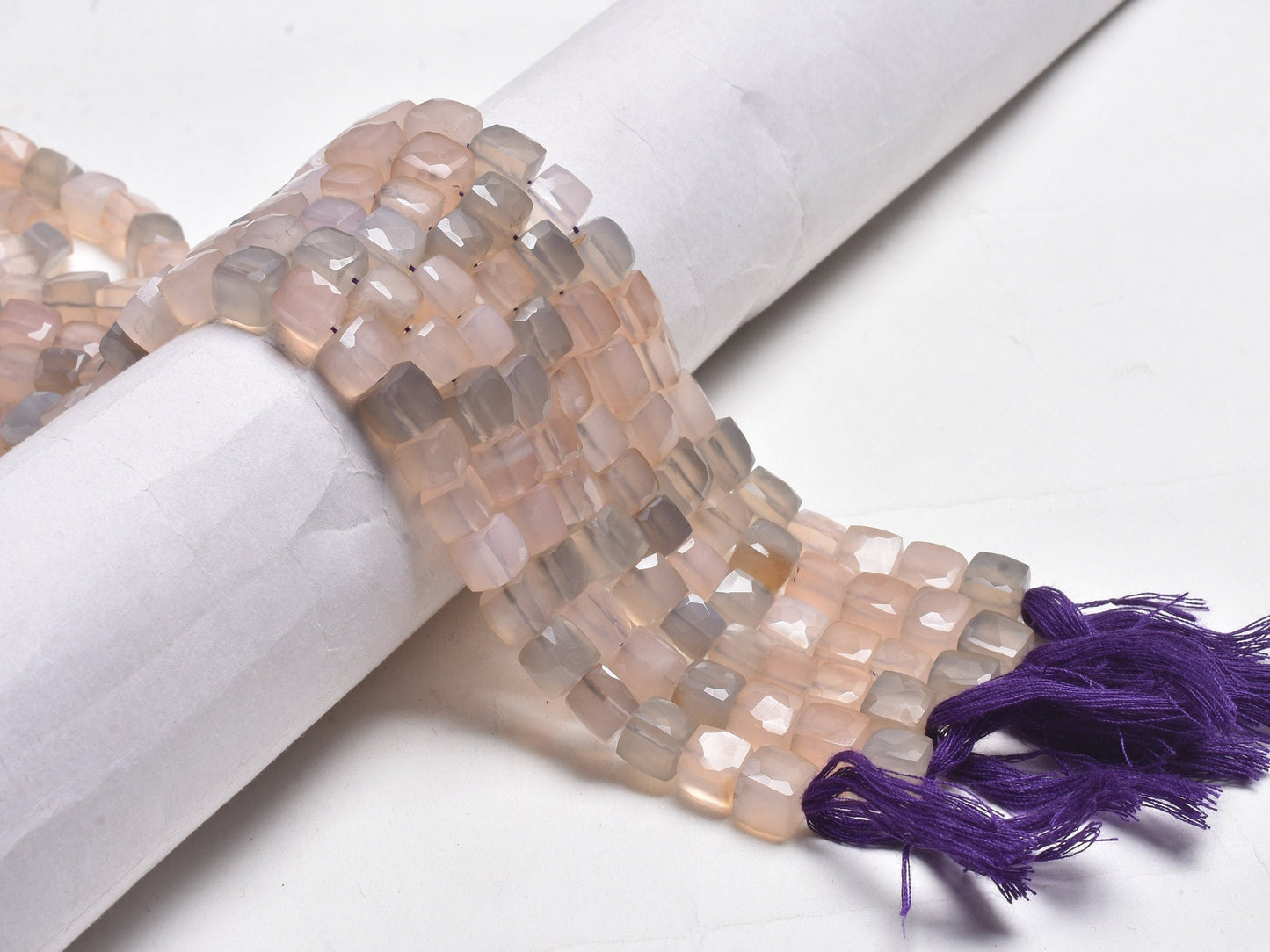 Shaded Peach Grey Chalcedony Faceted 3D Cube Box Beads,8" Fine Chalcedony Cube Gemstone Beads, Chalcedony Indian Cut Bead Jewelry Craft SALE