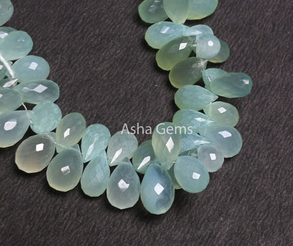 AAA Quality Sea Green Chalcedony Silver Coated Drops Gemstone Beads, Both Side Loop Chalcedony Faceted Teardrop Briolette Jewelry Craft SALE