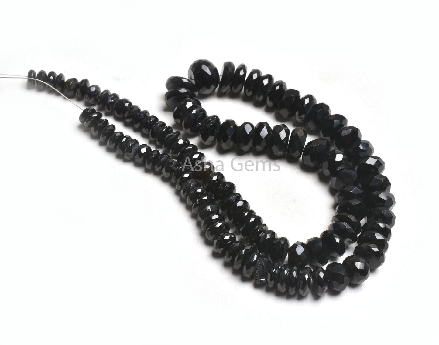 Natural Black Spinel Faceted Gemstone Beads,11"Strand Graduated Size spinel Indian Machine Cut faceted Rondelle Beads Fine Black Spinel Bead
