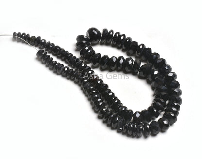 Natural Black Spinel Faceted Gemstone Beads,11"Strand Graduated Size spinel Indian Machine Cut faceted Rondelle Beads Fine Black Spinel Bead