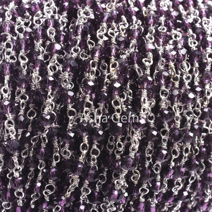 1,5,10,50 Feet Chain Purple Amethyst Hydro Faceted Rondelle Beads Rosary Chain 3-3.5 mm Silver Plated Jewelry Crafts, Purple Crystal Chain