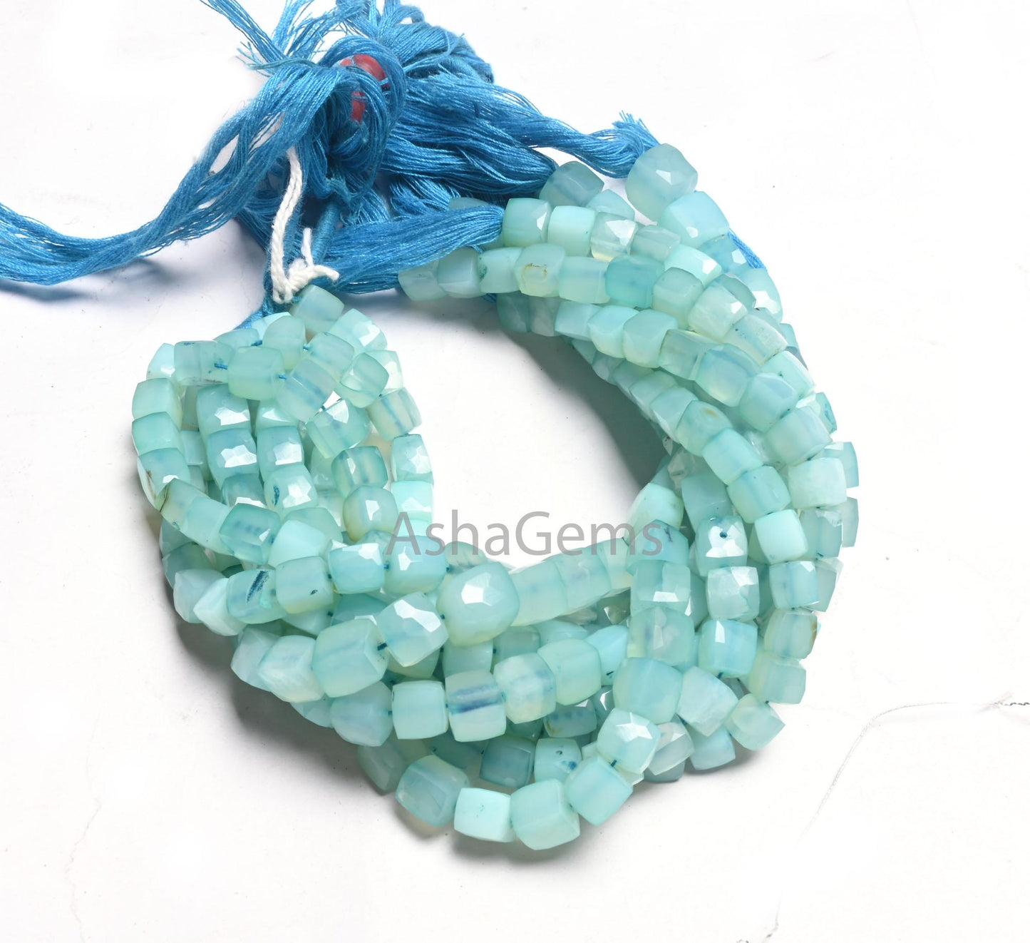 Fine Quality Blue Chalcedony Faceted 3D Cube Box Gemstone Beads, Light Blue Chalcedony Cube Indian Cut Chalcedony Beads Jewelry making Craft