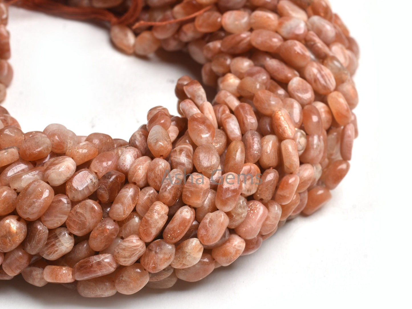 Natural Sunstone Smooth Nugget Gemstone Beads,13" Strand Red Sunstone Plain Handmade Uneven Oval Nugget Beads, Sunstone Bead Jewelry Crafts