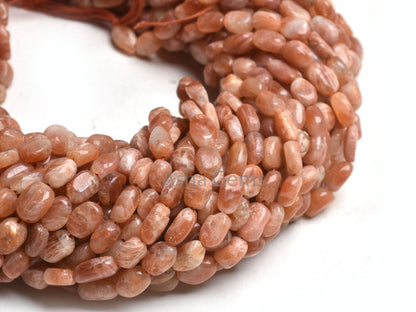 Natural Sunstone Smooth Nugget Gemstone Beads,13" Strand Red Sunstone Plain Handmade Uneven Oval Nugget Beads, Sunstone Bead Jewelry Crafts
