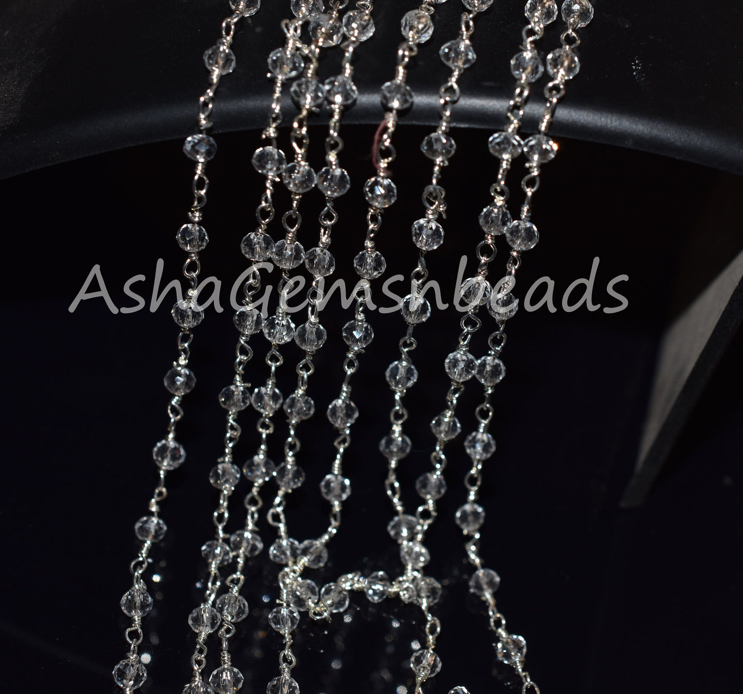 3,5,10,25 Feet,Crystal Quartz Hydro Rondelle Faceted Beads Rosary Chain,Silver Plated Wire,Jewelry Making Craft,Finding,3-3.5mm,Beaded Chain