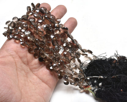 Natural Smoky Quartz Faceted Heart Shape Beads, Fine Quality smoky Side Drill Heart Briolette Gemstone Loose Beads, smoky Beads Jewelry SALE