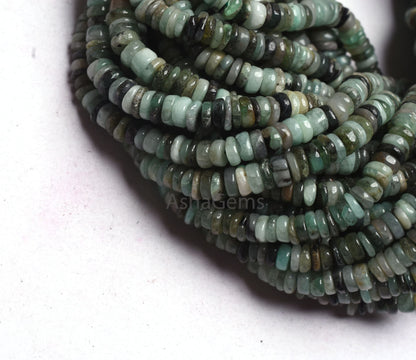 Emerald Smooth Tyre Shape Beads Gemstone Natural Emerald Beads,8/ 16" Strand Shaded Green Emerald smooth Handmade Wheel Beads Jewelry Crafts